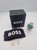 Hugo Boss candor mens green stainless steel quartz dress watch with box and extra links