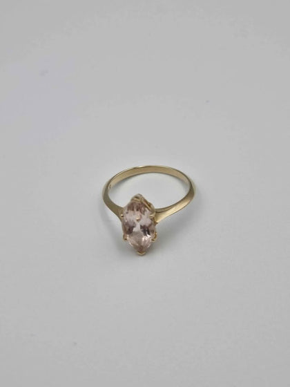 9ct Yellow Gold Marquise Cut Cubic Zirconia Solitaire Ring - 1.64 Grams - Size K