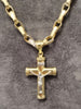 14ct  Yellow & White Hollow Long Link Chain & Crucifix