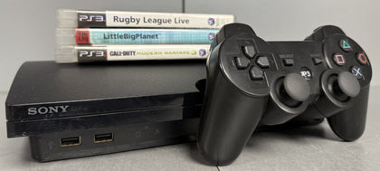 Sony Playstation 3 Slim Black 500GB Console Bundle ( + Modern Warfare 3, LittleBigPlanet, Rugby League Live ) ** Unboxed **