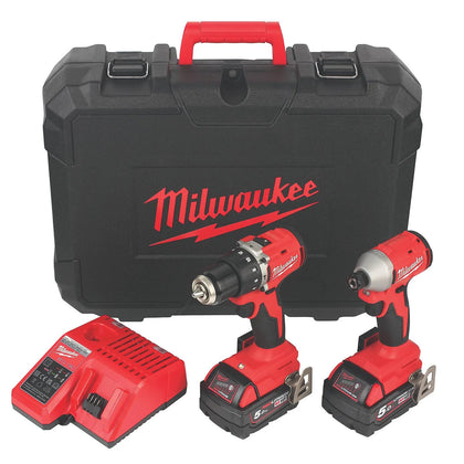 Milwaukee Next Generation M18BLCPP2A-502C 18V 2 x 5.0Ah Li-Ion RedLithium Brushless Cordless Compact Power Tool Twin Pack (782KN)