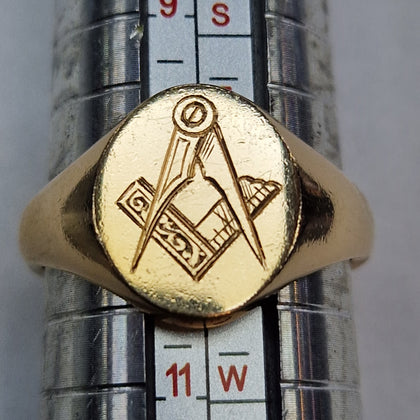 9CT GOLD FREE MADON MASONIC RING SIZE U PRESTON STOREA.