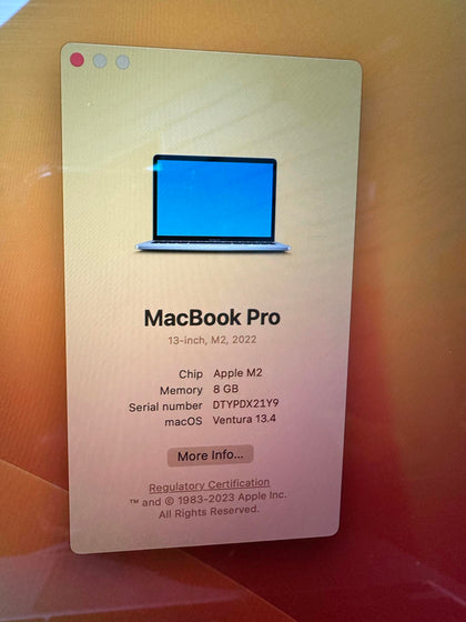 Apple MacBook Pro 13 Inch M2 (2022), 8GB RAM, 256GB SSD, Space Grey.