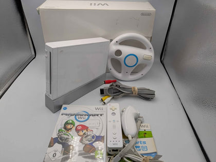 Wii Console, 16MB, With Mario Kart Wii & Wii Sports Game & Steering Wheel, Boxed
