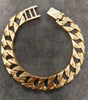 9ct Vintage Half Textured Yellow Gold Curb Bracelet 66g - 9"