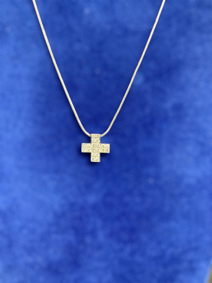 18ct white gold diamond cross & white gold snake chain.