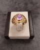 9ct Yellow Gold College Style Ring Bezel set with Purple Stone Size U