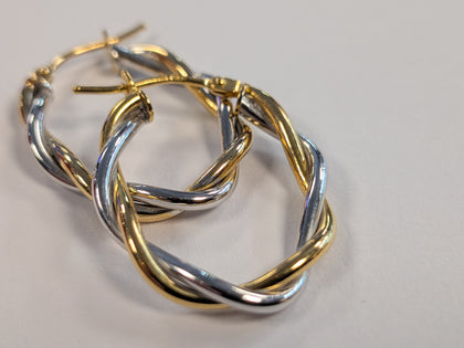 9ct Yellow & White Gold Twist Earrings