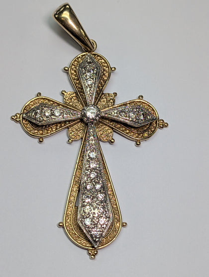 LARGE 9CT WHITE /YELLOW  GOLD CROSS WITH CZ STONES