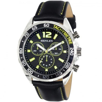 Henley Mens Multi Eye Green Dial Black Sports Leather Strap Watch H02221.9