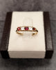 9ct Yellow Gold Red & Clear 5 Stone Ring Size - T