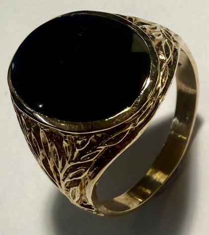 9ct Gold Patterned Signet Ring - Size W