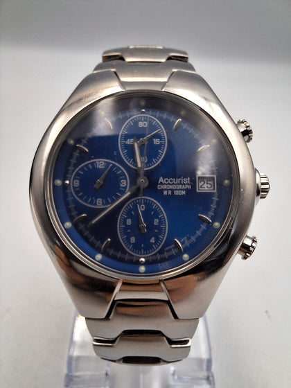 Accurist MB504 blue chronograph quartz stainless steel watch Boxed