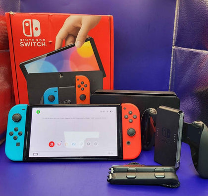 Switch Console, 64GB OLED + Neon Red/Blue Joy-Con, Boxed With All Accessories