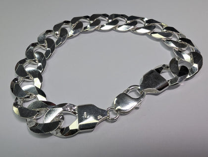 New Silver Curb 9.5” Bracelet