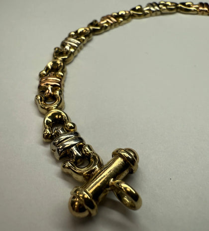 9CT GOLD YELLOW/ROSE/WHITE GOLD BRACELET 7.5