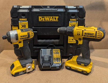 DeWalt Combi and Impact Drill Set 18 Volt with Batteries and Carry Case