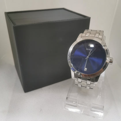 Guess Steel Cobalt Blue Dial Watch, Stainless Steel, 100M Water Resistant, No Spare Links, New Watch Box Included (NOT ORIGINAL)