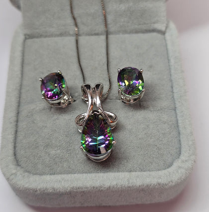 14ct White Gold Mystic Topaz Necklace and Earrings Set