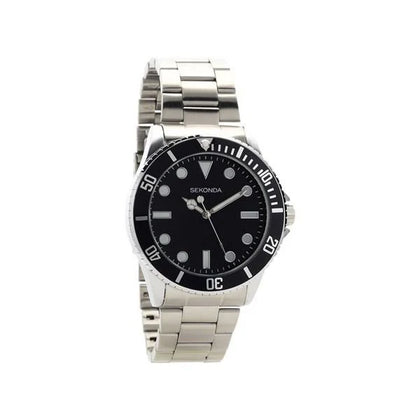 Sekonda Mens 1501 Stainless Steel Black Dial Bracelet Wristwatch.