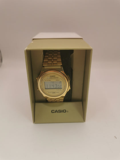 Casio Vintage Style Digital Gold Ion Plated Stainless Steel Band A171WEG-9A