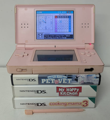 Nintendo DS Lite Console Pink & 4 Games (1 Unboxed)