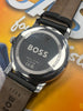 Boss Leather-Strap Watch with Black Dial Men