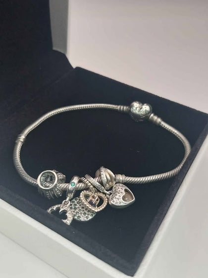 (925 ALE Hallmarked&Tested), Pandora Bracelet With Five Charms, Boxed