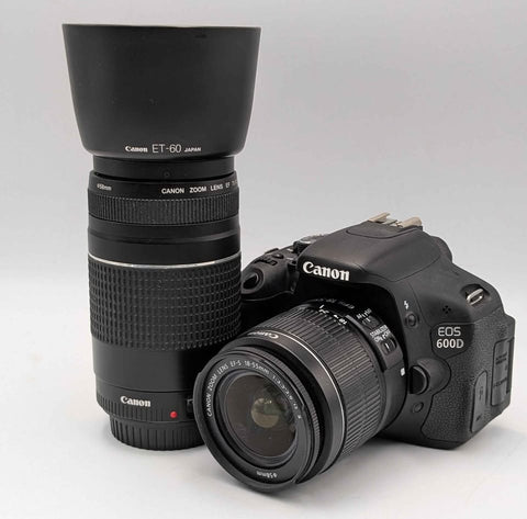 Canon EOS 600D SLR 18-55mm Digital Camera W/ Canon EF 75-300m f/4-5.6 III Black Lens, W/ Accessories