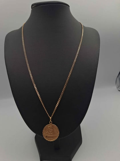 9ct Yellow Gold Curb Chain With St.Christopher Pendant - 20