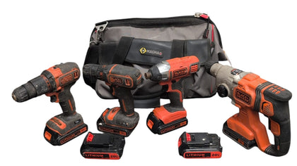Great Black and Decker 4 Drill Set plus 6 Batteries and Hard Worksite Carry Case