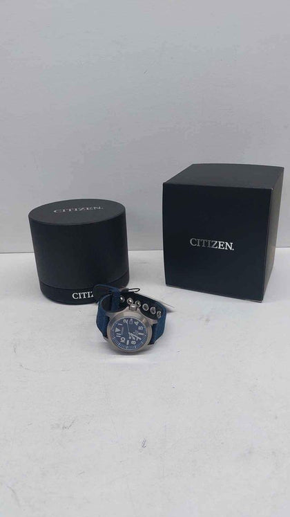 Citizen BN0118 Eco-Drive Super Titanium Watch - With Date - Blue Fabric Strap - Boxed With Tags