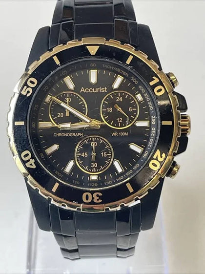 Accurist Men' Chronograph Black&gold Dial 42mm Case Watch Model Mb800b Boxed
