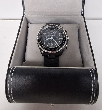 * Sale * Police Chronograph Quartz Black Dial 10962j Men's Watch Boxed