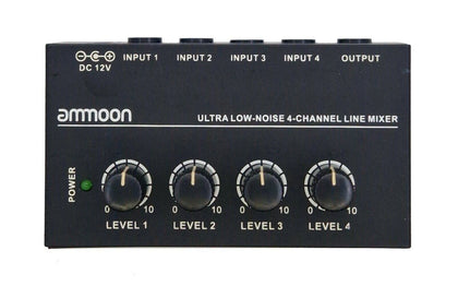 AMMOON 4-Channel Compact Line Mixer **Without DC Power Supply**