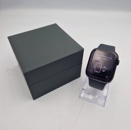 Apple Series 9 Watch GPS Midnight Aluminium with black rubber strap boxed (scratches on face)