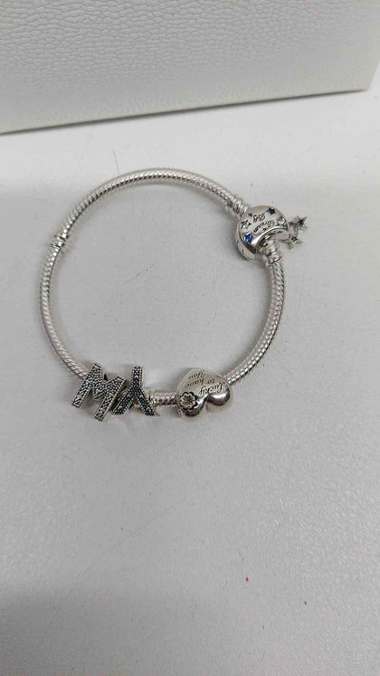 Pandora (ALE 925) Silver Charm Bracelet With 3 Charms - Kids Size (6