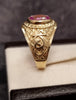 9ct Yellow Gold College Style Ring Bezel set with Purple Stone Size U