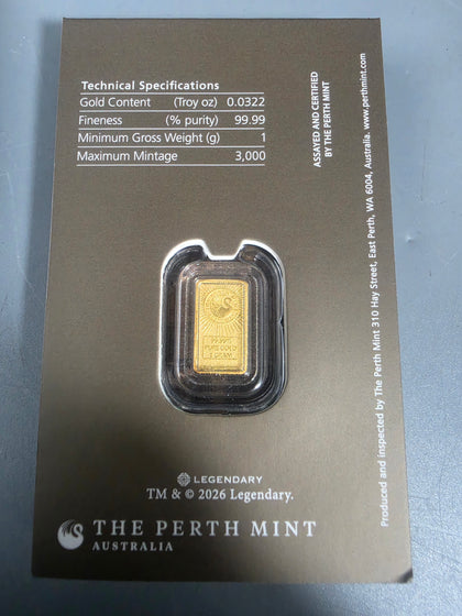 24ct GOLD BAR 1G 916 THE PEARTH MINT DUNE