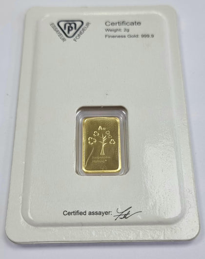 Metalor 2g 999.9 fine gold sealed
