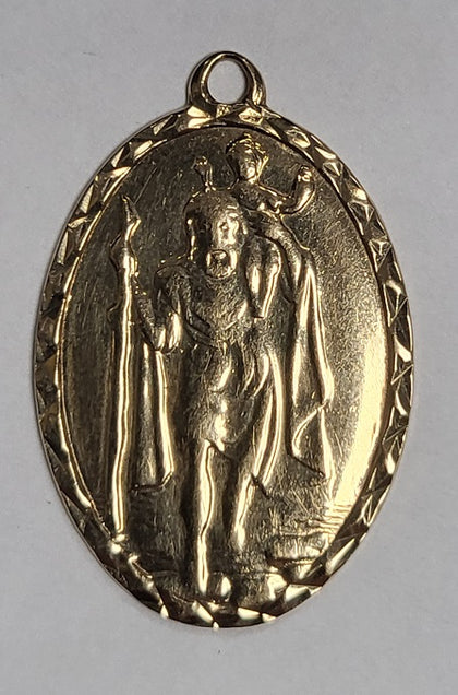 9CT Yellow gold Oval Saint Christopher pendant - 1.35G - Hallmarked