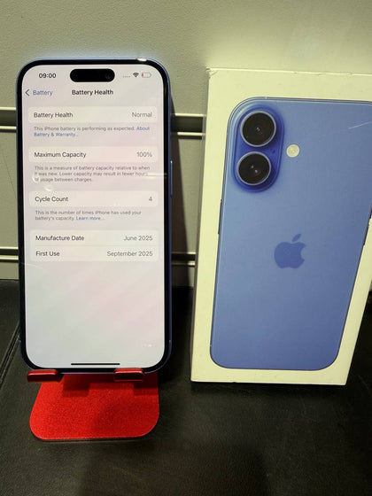 Apple iPhone 16 128GB Ultramarine, Unlocked 100% BH Cycle Count 4