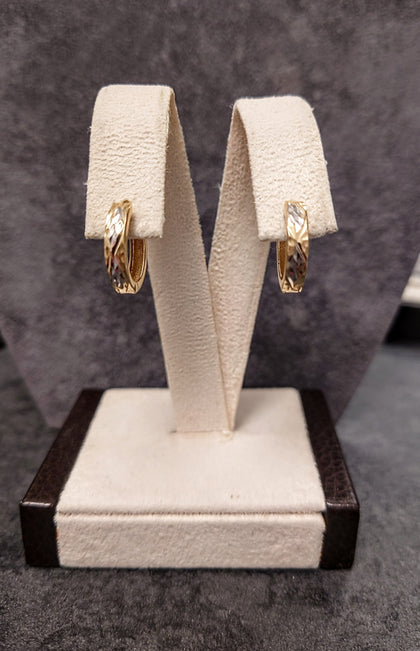 14ct Yellow & White Gold Huggie Hoop Earrings