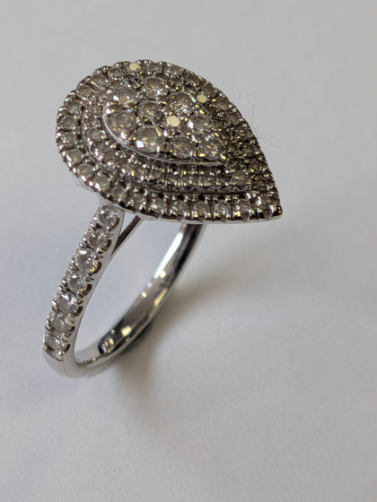 9ct White Gold Diamond  Tear Drop Ring .50ct