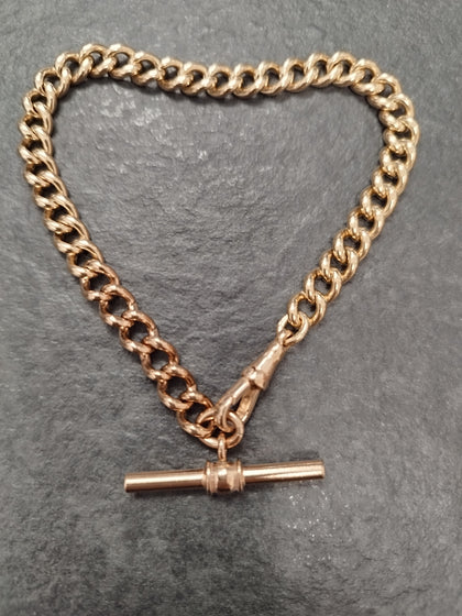 Classic 9ct Yellow Gold Curb Link Albert Bracelet with T-Bar
