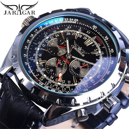 Jaragar Men's Fashion Casual Mechanical Multi-functional Blue Glass Automatic Mechanical Watch GMT1144-3-A