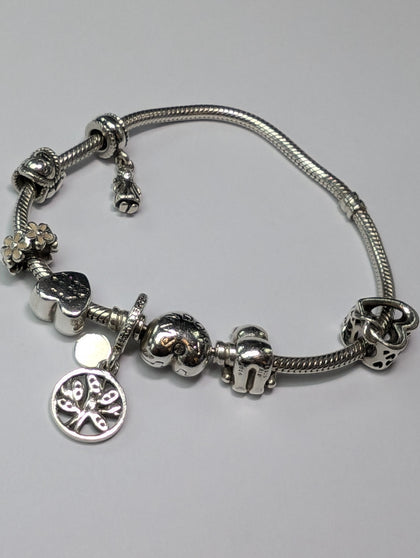 SILVER 925 PANDORA CHARM BRACELET WITH 7 CHARMS PRESTON STORE