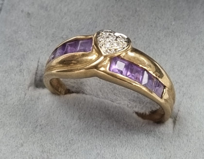 9ct Gold Diamond/Amethyst Ring 