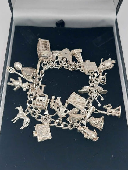 (925 Hallmarked&Tested), 61.5G Silver Charm Bracelet