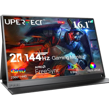 UPERFECT Gaming Monitor 144Hz 16.1 Inch Portable Monitor 2K 2560x1440 Support Freesync, IPS Display, 100% sRGB Matte Monitor with Mini HDMI/Type-C